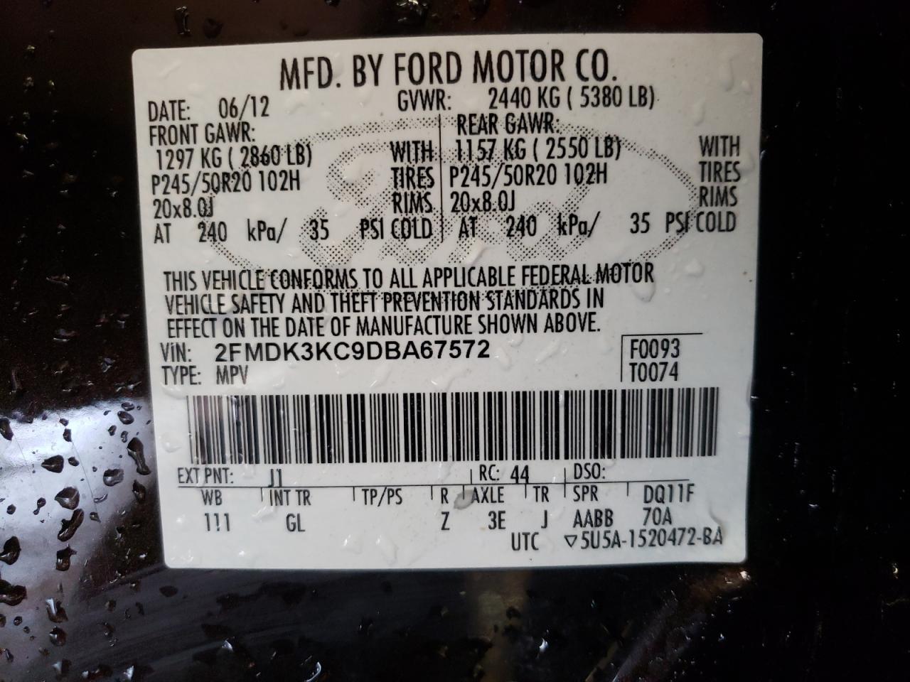 Photo 10 from auction – 2013 FORD EDGE LIMIT with VIN 2FMDK3KC9DBA67572