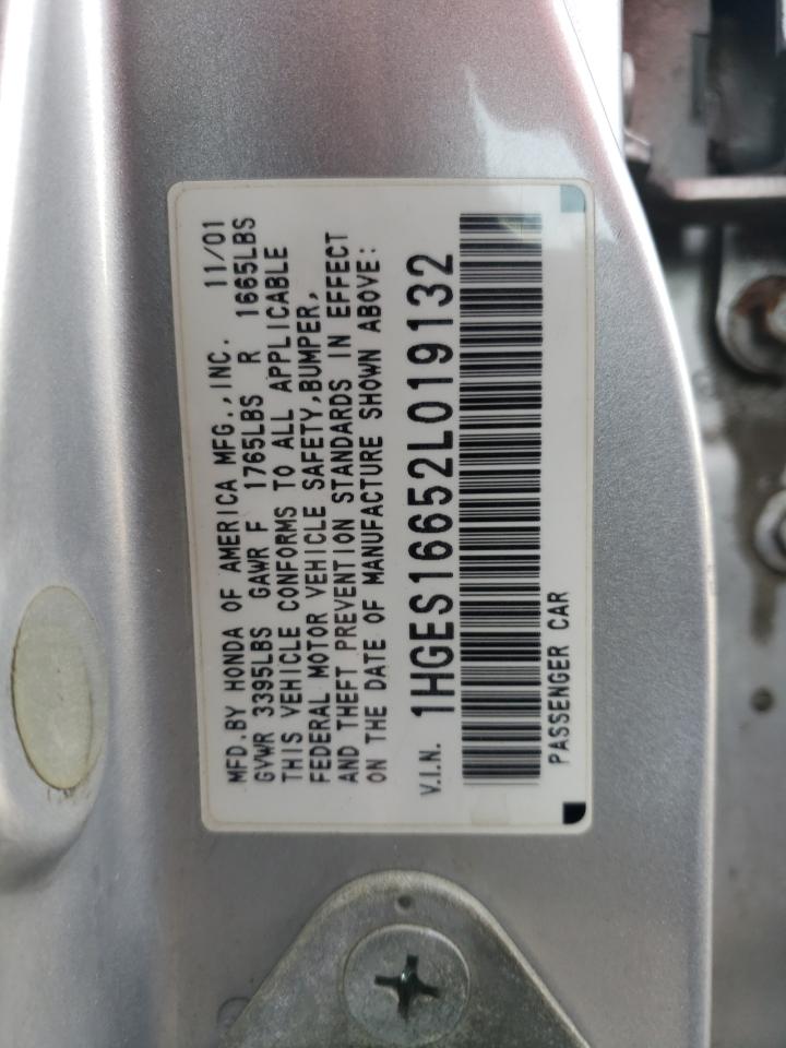 Photo 10 from auction – 2002 HONDA CIVIC LX with VIN 1HGES16652L019132