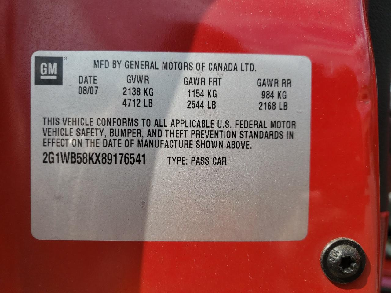 Photo 10 from auction – 2008 CHEVROLET IMPALA LS with VIN 2G1WB58KX89176541