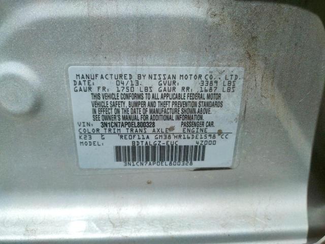 Photo 10 from auction – 2014 NISSAN VERSA S with VIN 3N1CN7AP0EL800328