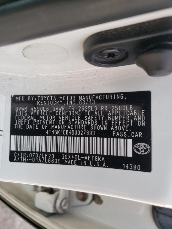 Photo 10 from auction – 2013 TOYOTA AVALON BAS with VIN 4T1BK1EB4DU027893