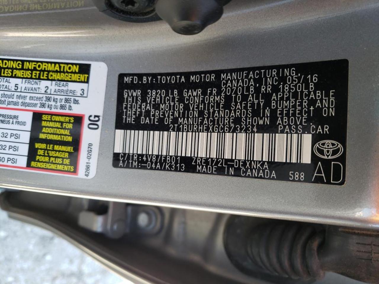 Photo 10 from auction – 2016 TOYOTA COROLLA L with VIN 2T1BURHEXGC673234
