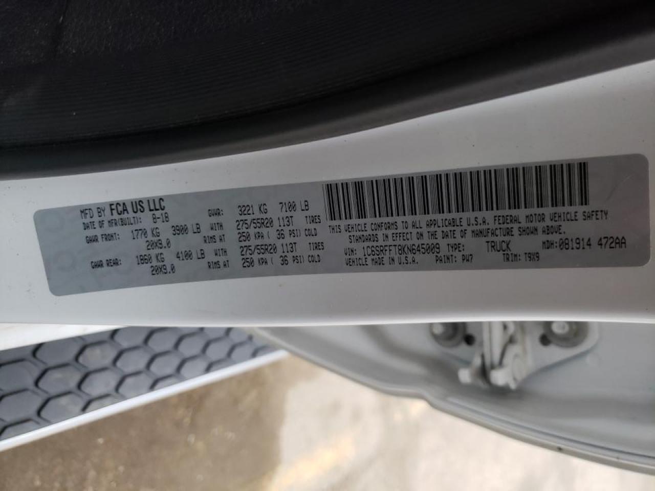Photo 10 from auction – 2019 RAM 1500 BIG H with VIN 1C6SRFFT8KN645009