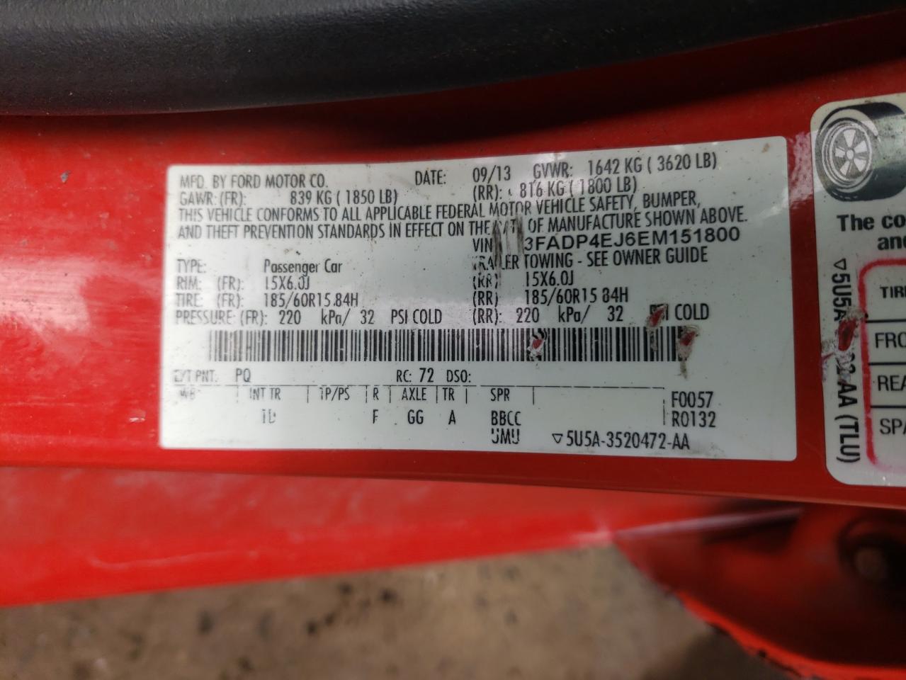 Photo 10 from auction – 2014 FORD FIESTA SE with VIN 3FADP4EJ6EM151800