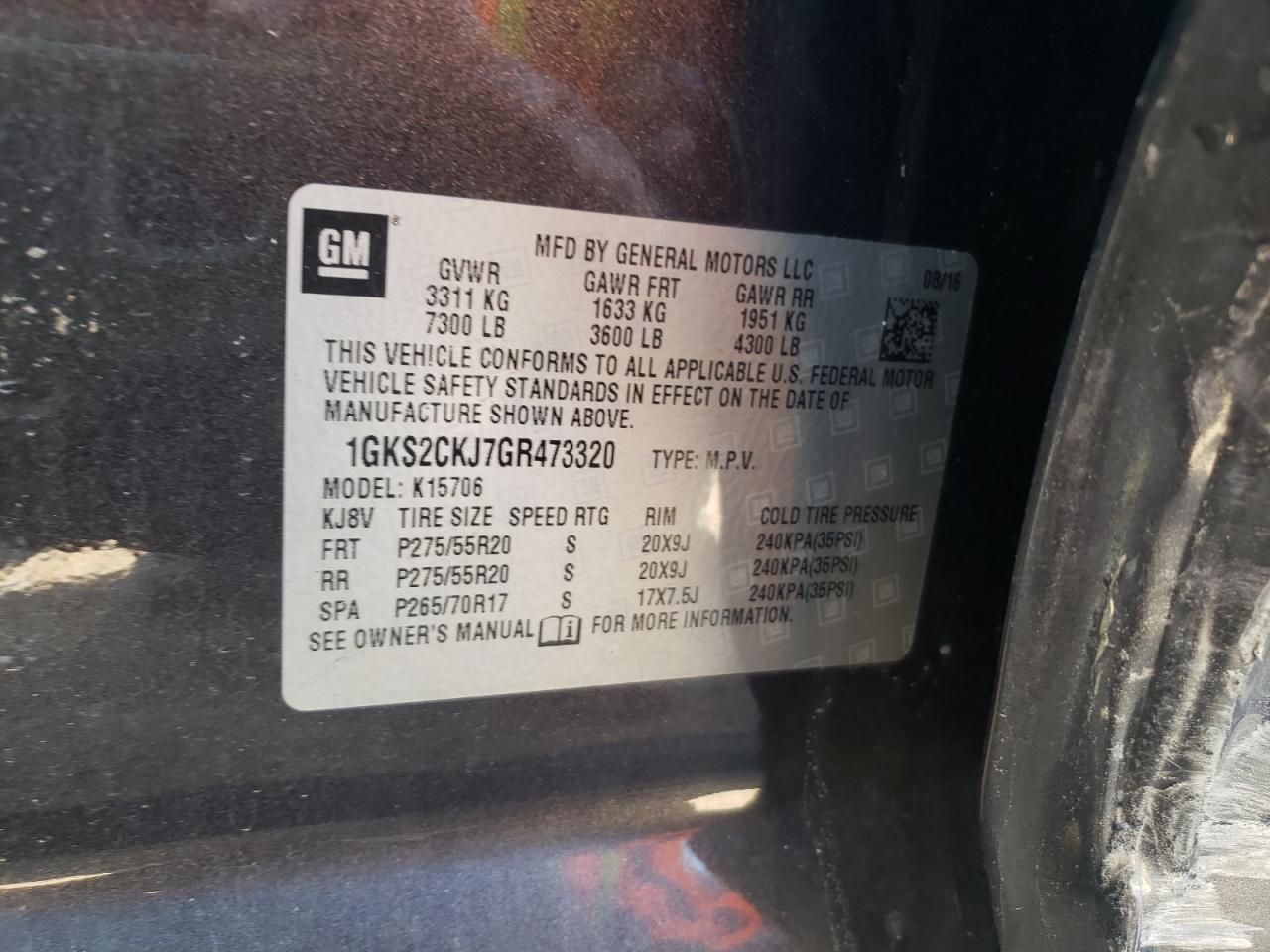 Photo 10 from auction – 2016 GMC YUKON DENA with VIN 1GKS2CKJ7GR473320
