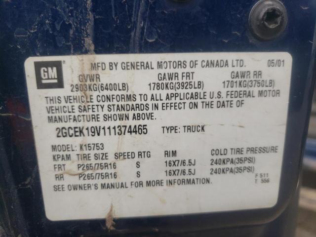 Photo 10 from auction – 2001 CHEVROLET SILVERADO with VIN 2GCEK19V111374465
