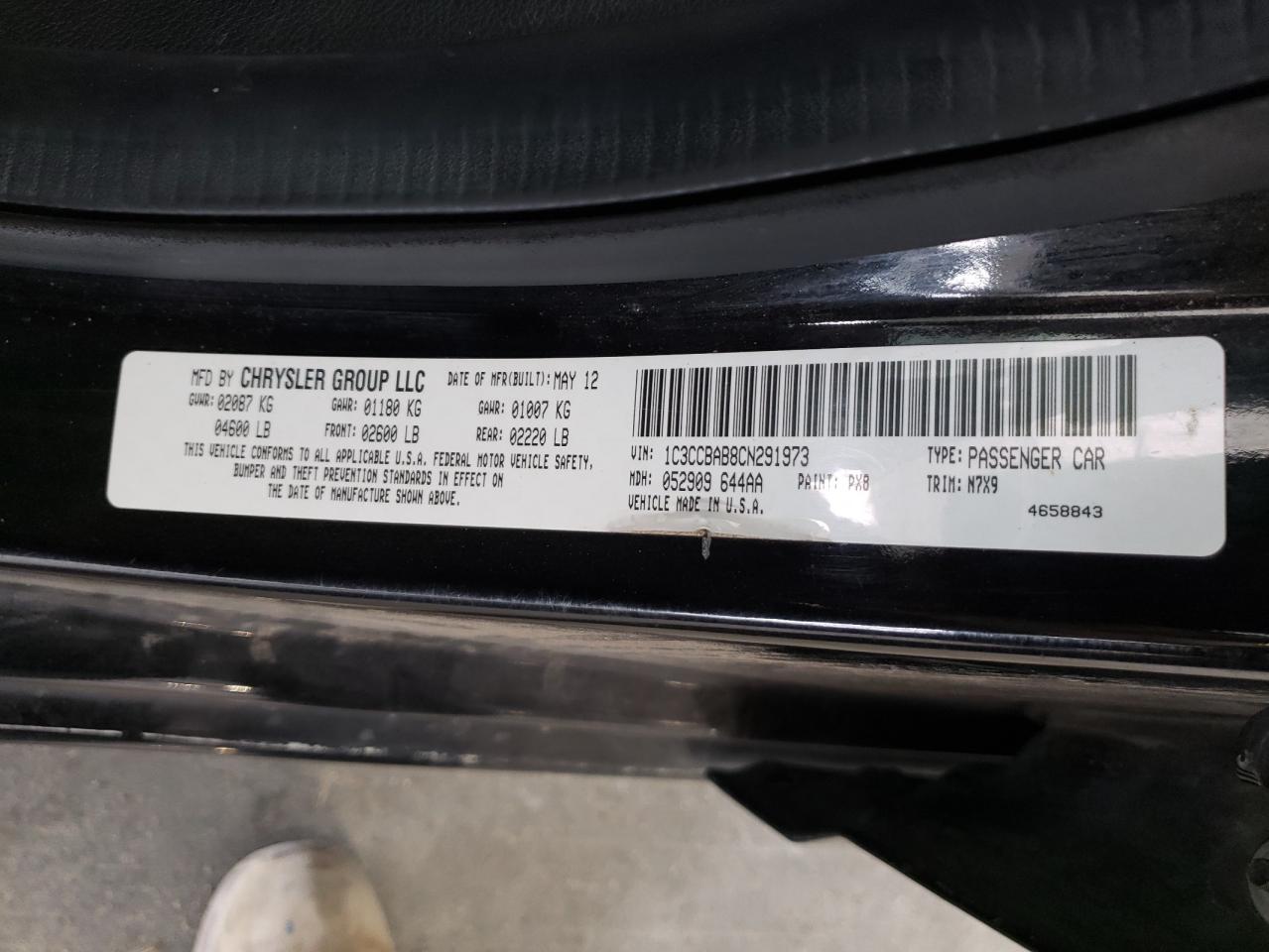 Photo 10 from auction – 2012 CHRYSLER 200 LX with VIN 1C3CCBAB8CN291973