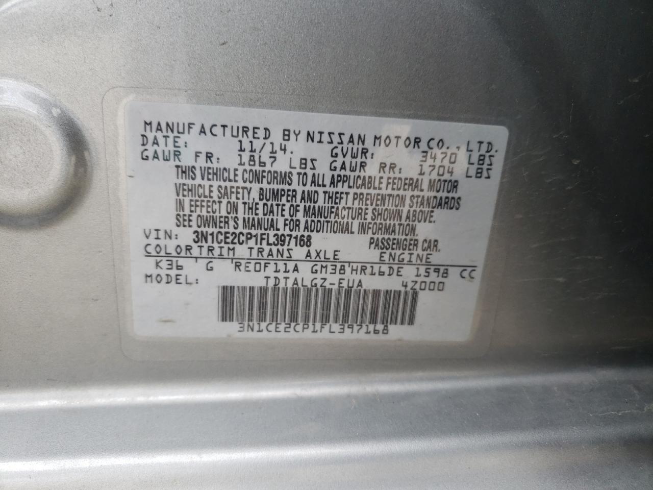 Photo 10 from auction – 2015 NISSAN VERSA NOTE with VIN 3N1CE2CP1FL397168