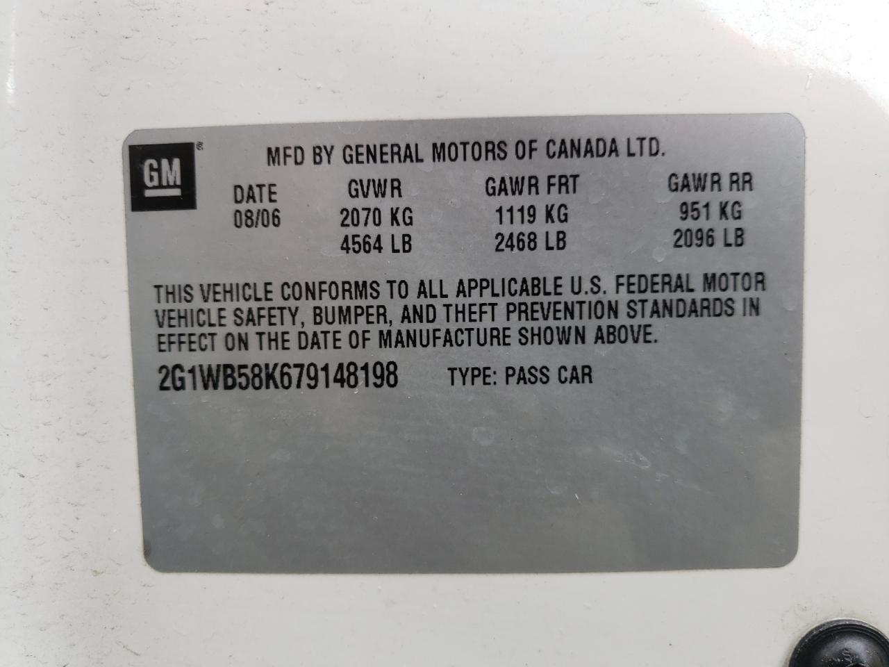 Photo 10 from auction – 2007 CHEVROLET IMPALA LS with VIN 2G1WB58K679148198