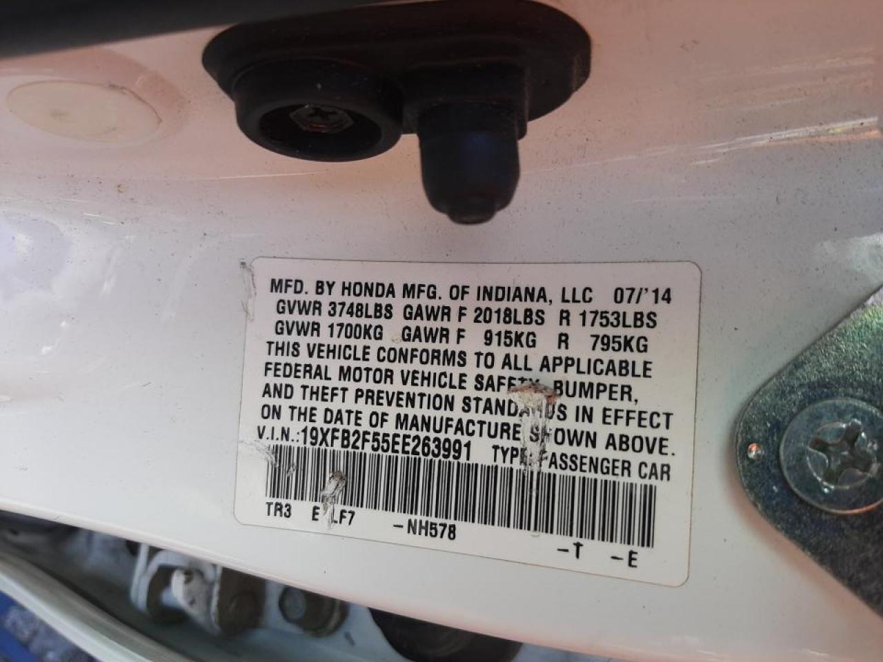 Photo 10 from auction – 2014 HONDA CIVIC LX with VIN 19XFB2F55EE263991