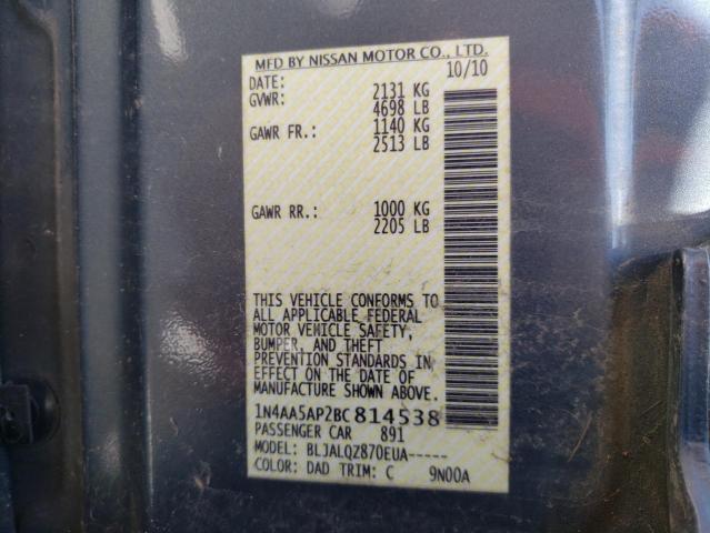 Photo 10 from auction – 2011 NISSAN MAXIMA S with VIN 1N4AA5AP2BC814538