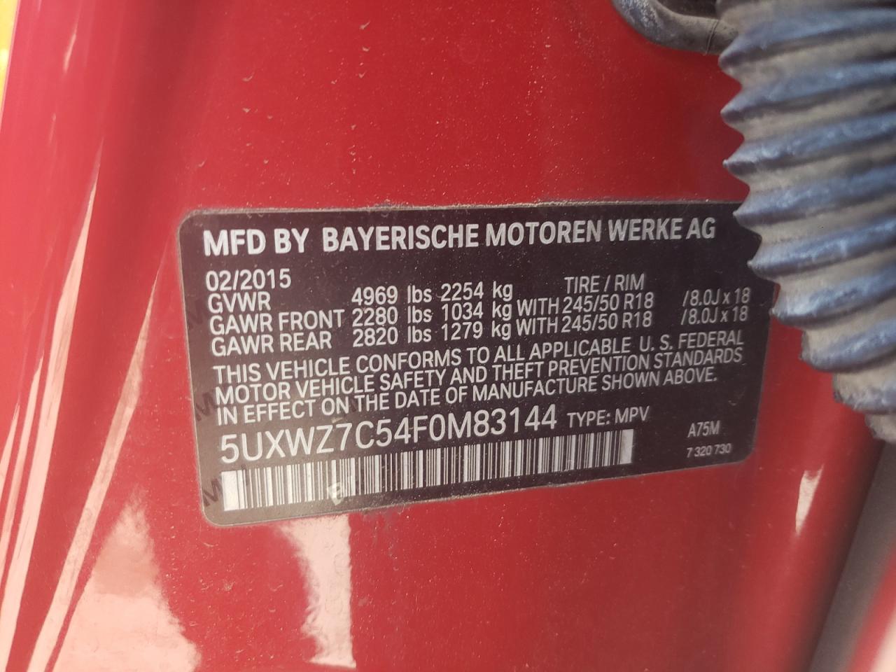 Photo 10 from auction – 2015 BMW X3 SDRIVE2 with VIN 5UXWZ7C54F0M83144
