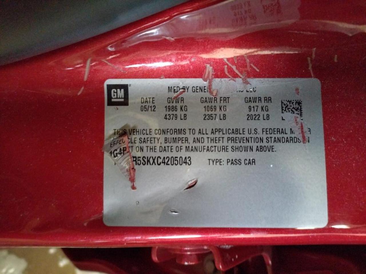 Photo 10 from auction – 2012 BUICK VERANO CON with VIN 1G4PR5SKXC4205043