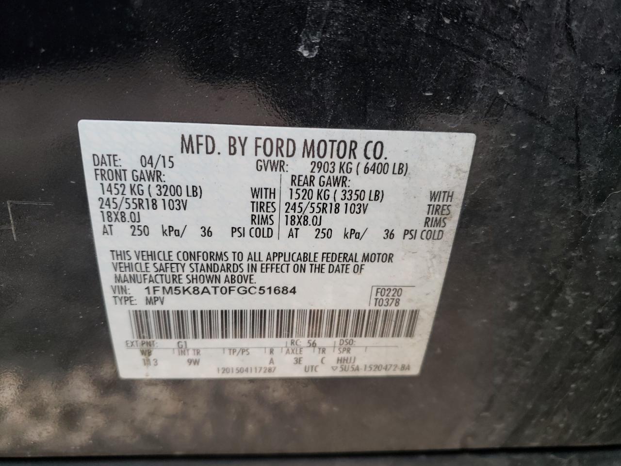Photo 10 from auction – 2015 FORD EXPLORER P with VIN 1FM5K8AT0FGC51684