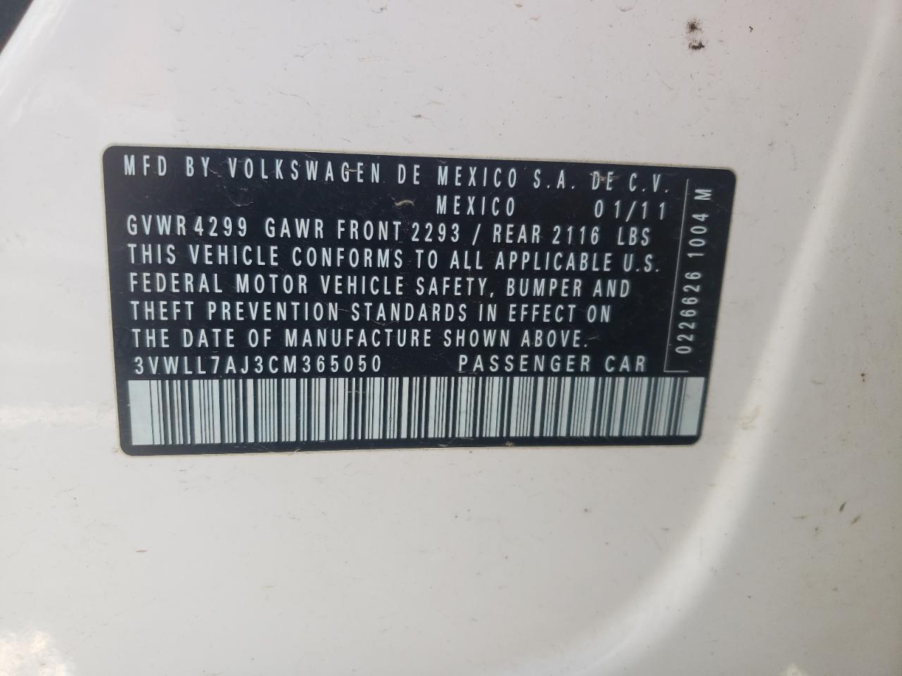 Photo 10 from auction – 2012 VOLKSWAGEN JETTA TDI with VIN 3VWLL7AJ3CM365050