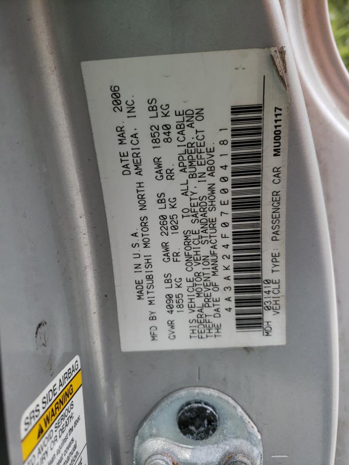 Photo 10 from auction – 2007 MITSUBISHI ECLIPSE GS with VIN 4A3AK24F07E004181