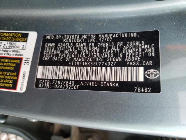 Photo 10 from auction – 2008 TOYOTA CAMRY CE with VIN 4T1BE46K58U774027