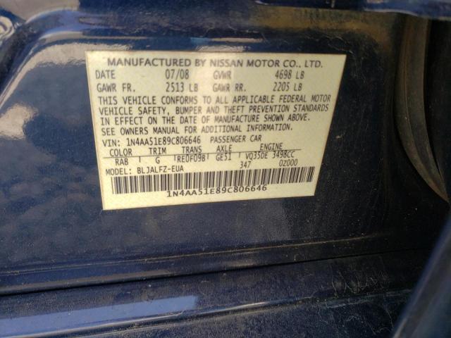 Photo 10 from auction – 2009 NISSAN MAXIMA S with VIN 1N4AA51E89C806646