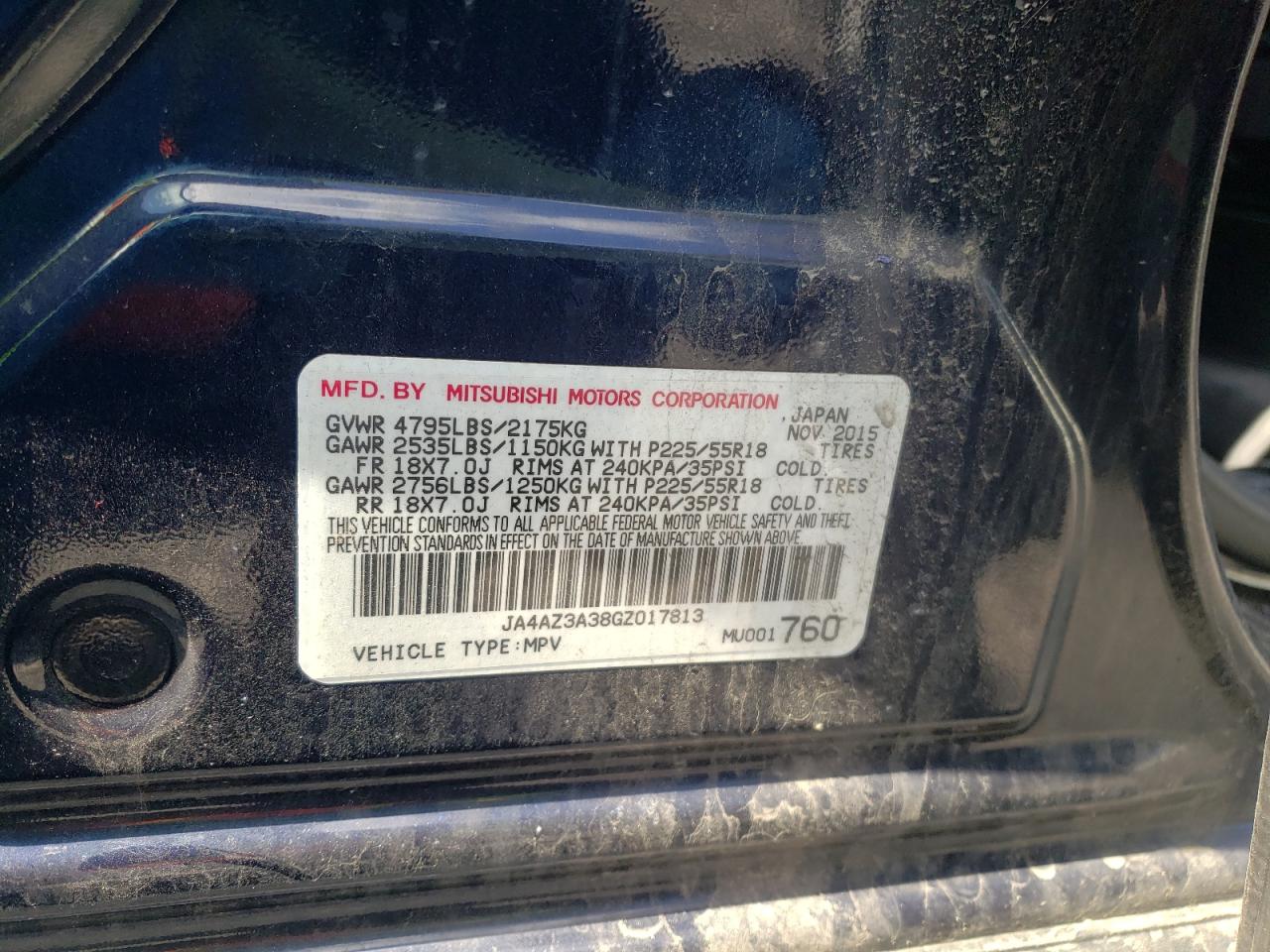 Photo 10 from auction – 2016 MITSUBISHI OUTLANDER with VIN JA4AZ3A38GZ017813