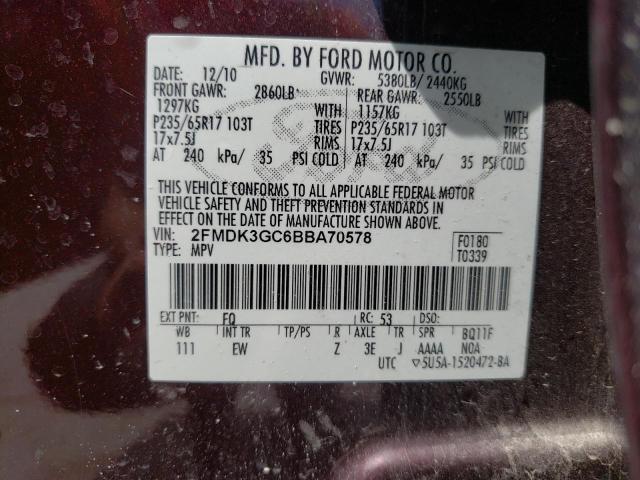Photo 10 from auction – 2011 FORD EDGE SE with VIN 2FMDK3GC6BBA70578