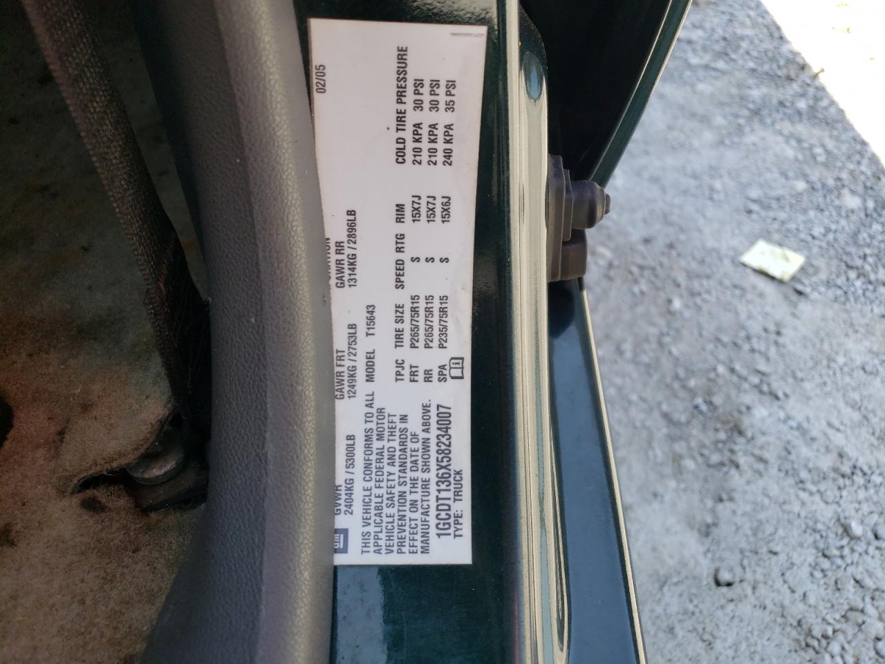 Photo 10 from auction – 2005 CHEVROLET COLORADO with VIN 1GCDT136X58234007
