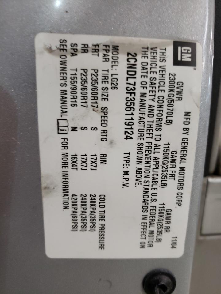 Photo 10 from auction – 2005 CHEVROLET EQUINOX LT with VIN 2CNDL73F356119124