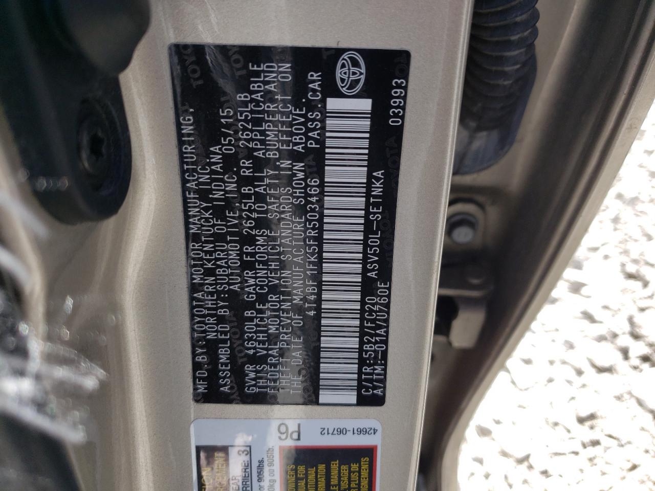 Photo 10 from auction – 2015 TOYOTA CAMRY LE with VIN 4T4BF1FK5FR503466