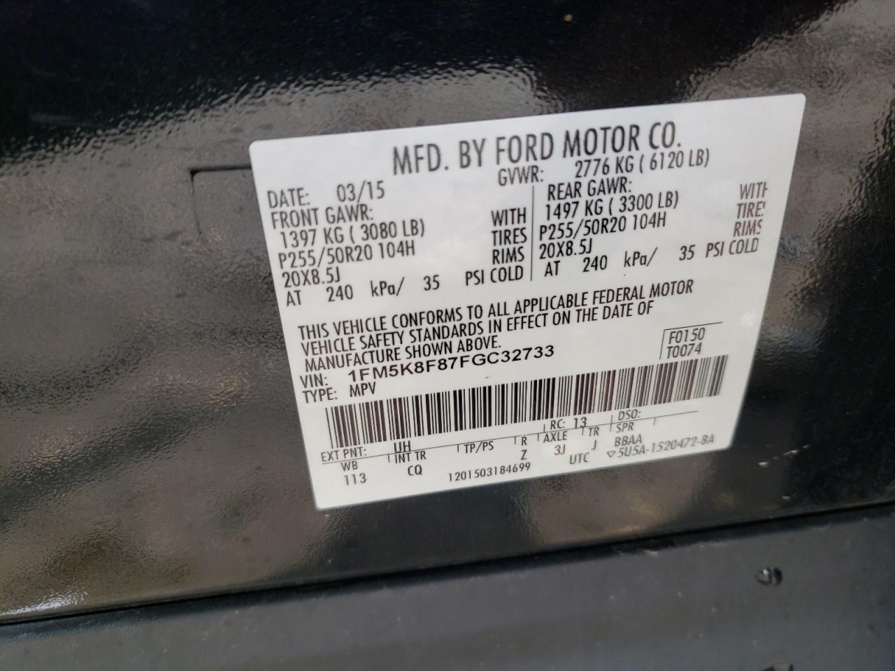 Photo 10 from auction – 2015 FORD EXPLORER L with VIN 1FM5K8F87FGC32733