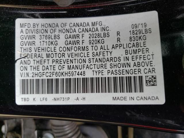 Photo 10 from auction – 2019 HONDA CIVIC LX with VIN 2HGFC2F60KH597448