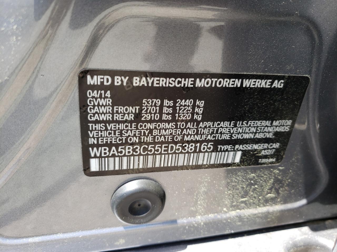 Photo 10 from auction – 2014 BMW 535 XI with VIN WBA5B3C55ED538165