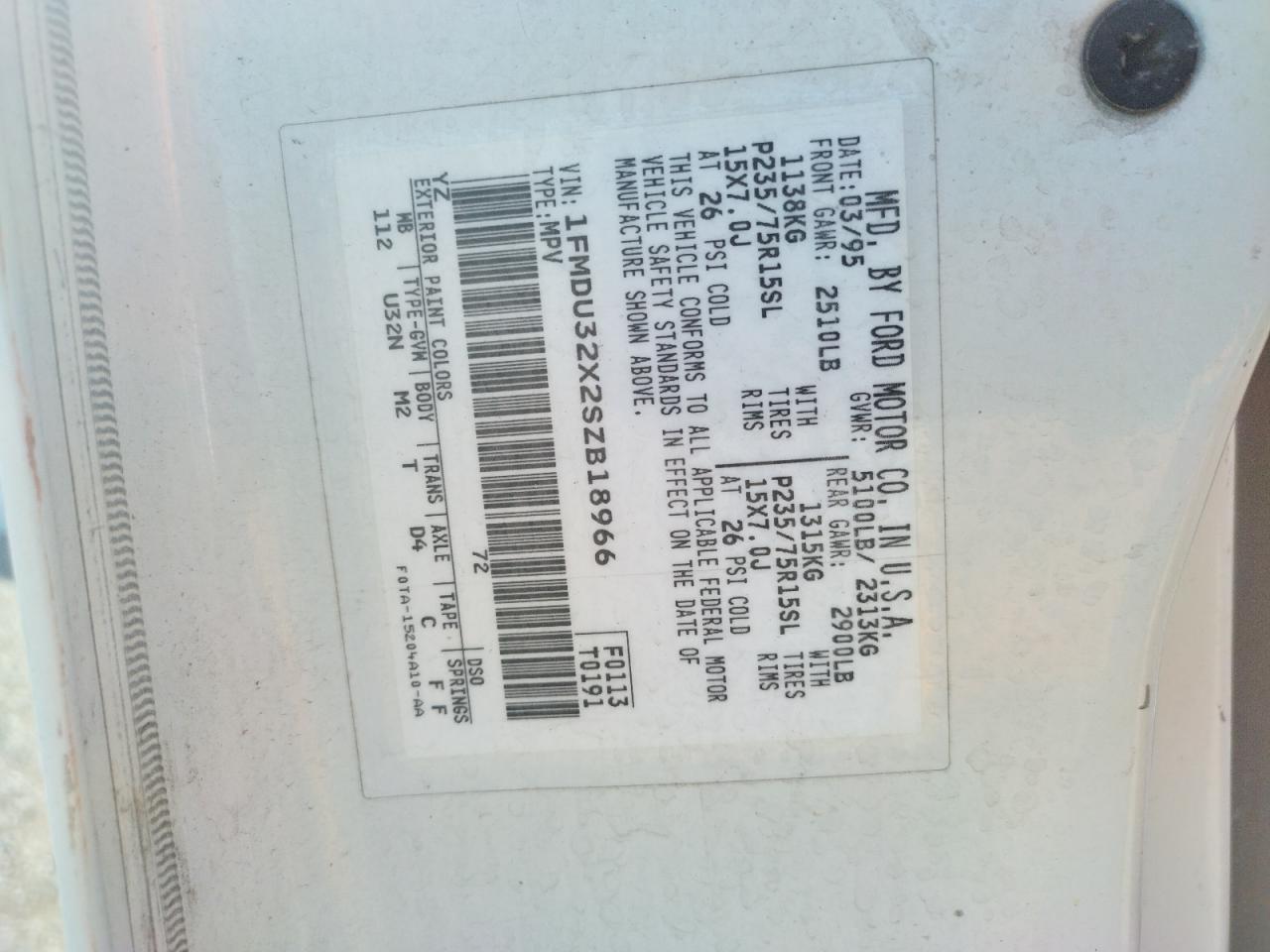 Photo 10 from auction – 1995 FORD EXPLORER with VIN 1FMDU32X2SZB18966