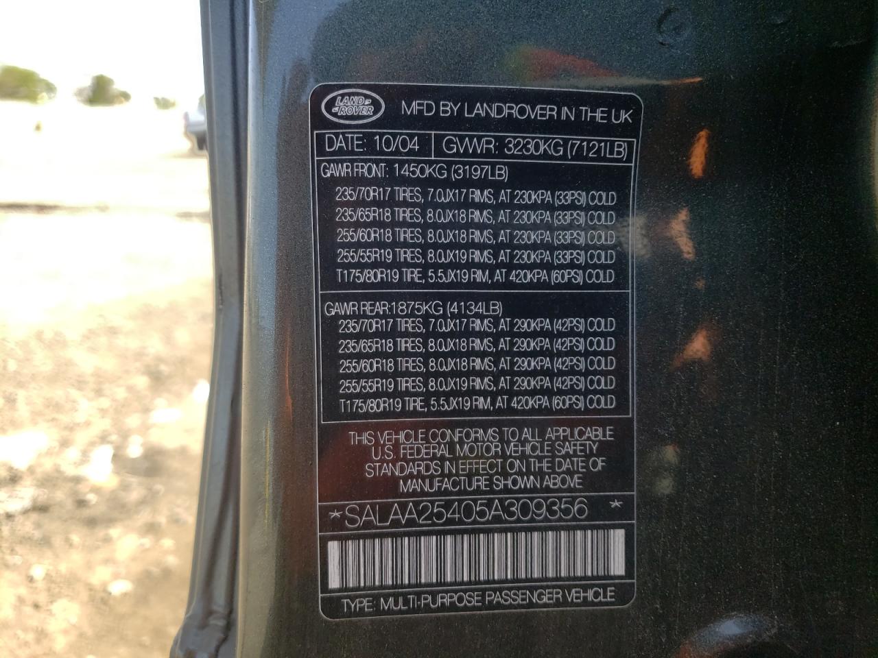 Photo 10 from auction – 2005 LAND ROVER LR3 with VIN SALAA25405A309356