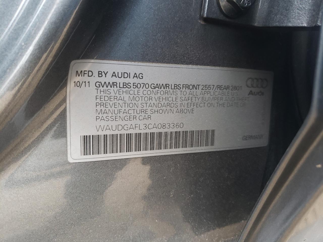 Фото 10 с аукциона – 2012 AUDI S4 PREMIUM с VIN WAUDGAFL3CA083360