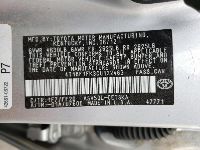 Photo 10 from auction – 2012 TOYOTA CAMRY BASE with VIN 4T1BF1FK3CU122463