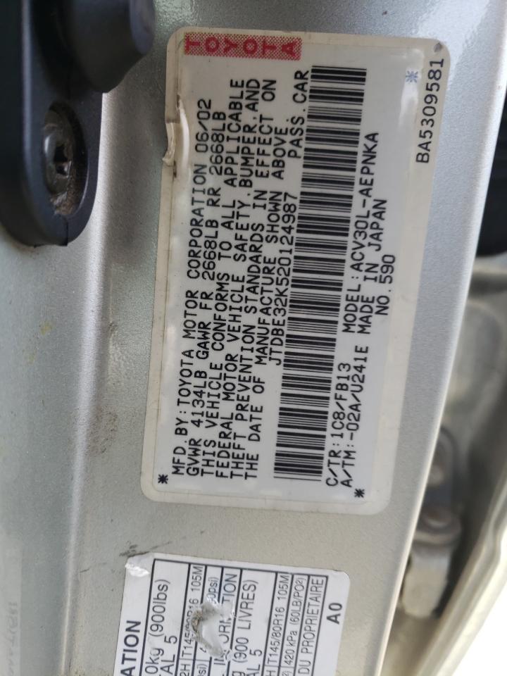 Photo 10 from auction – 2002 TOYOTA CAMRY LE with VIN JTDBE32K520124987