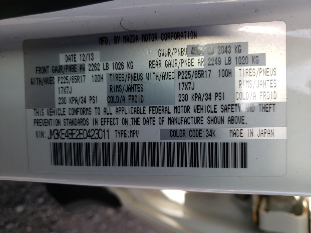 Photo 10 from auction – 2014 MAZDA CX-5 SPORT with VIN JM3KE4BE2E0423011