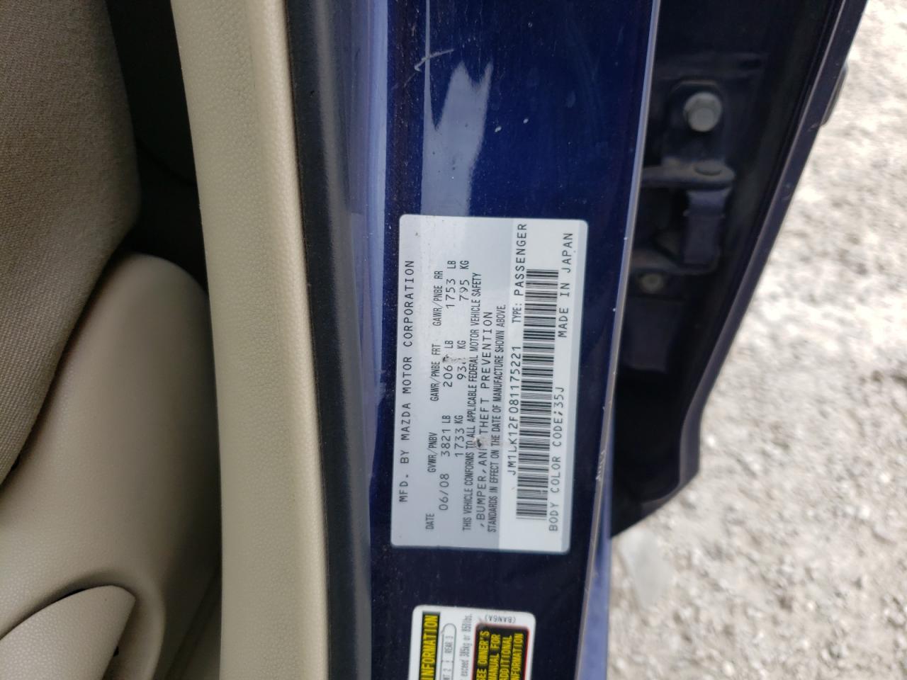 Photo 10 from auction – 2008 MAZDA 3 I with VIN JM1BK12F081175221