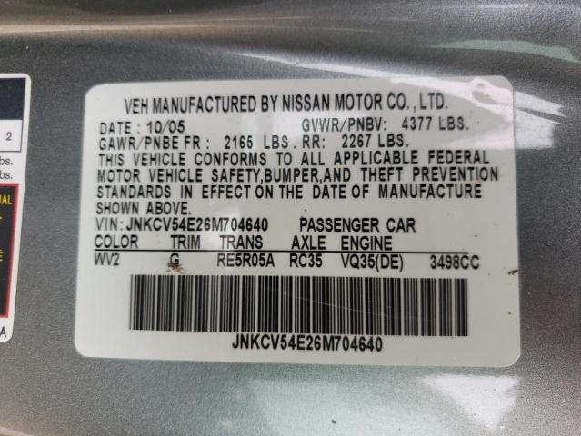 Photo 10 from auction – 2006 INFINITI G35 with VIN JNKCV54E26M704640
