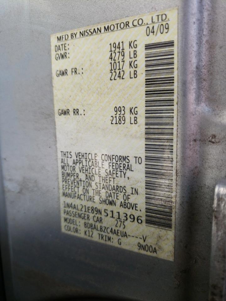 Photo 10 from auction – 2009 NISSAN ALTIMA 2.5 with VIN 1N4AL21E89N511396
