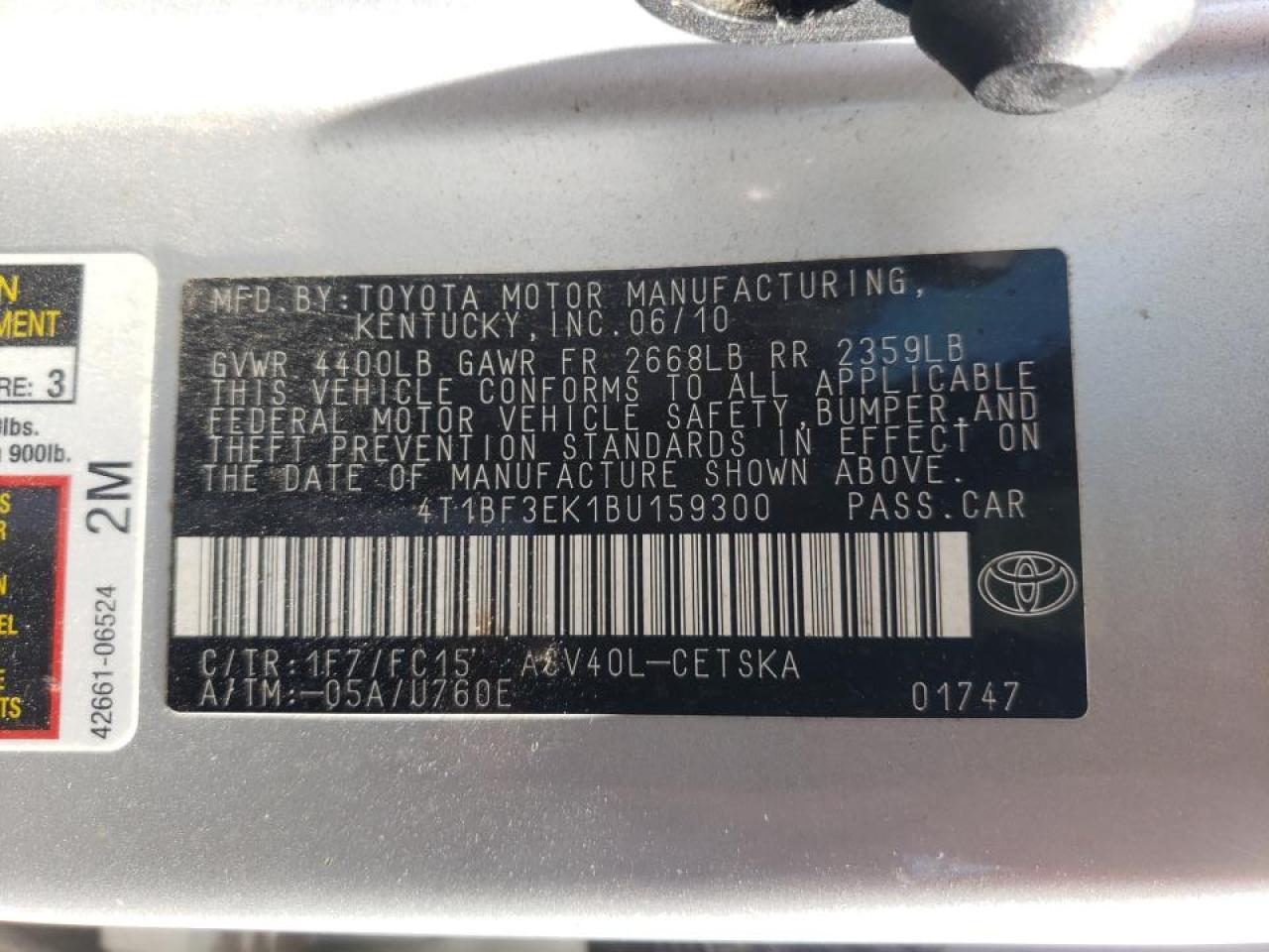 Photo 10 from auction – 2011 TOYOTA CAMRY BASE with VIN 4T1BF3EK1BU159300