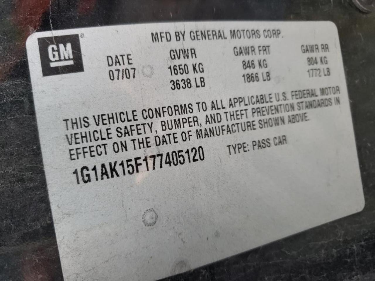 Photo 10 from auction – 2007 CHEVROLET COBALT LS with VIN 1G1AK15F177405120