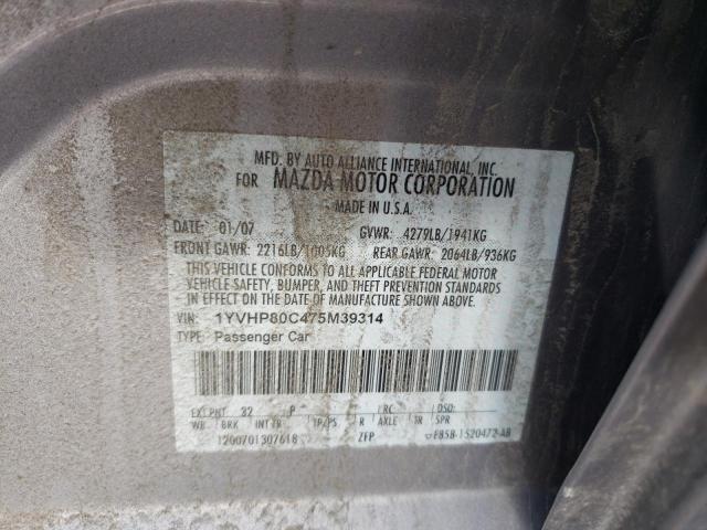 Photo 10 from auction – 2007 MAZDA 6 I with VIN 1YVHP80C475M39314