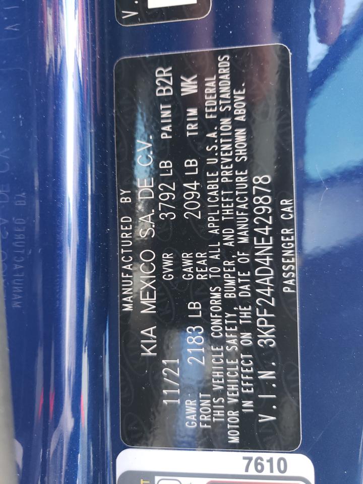Photo 10 from auction – 2022 KIA FORTE FE with VIN 3KPF24AD4NE429878