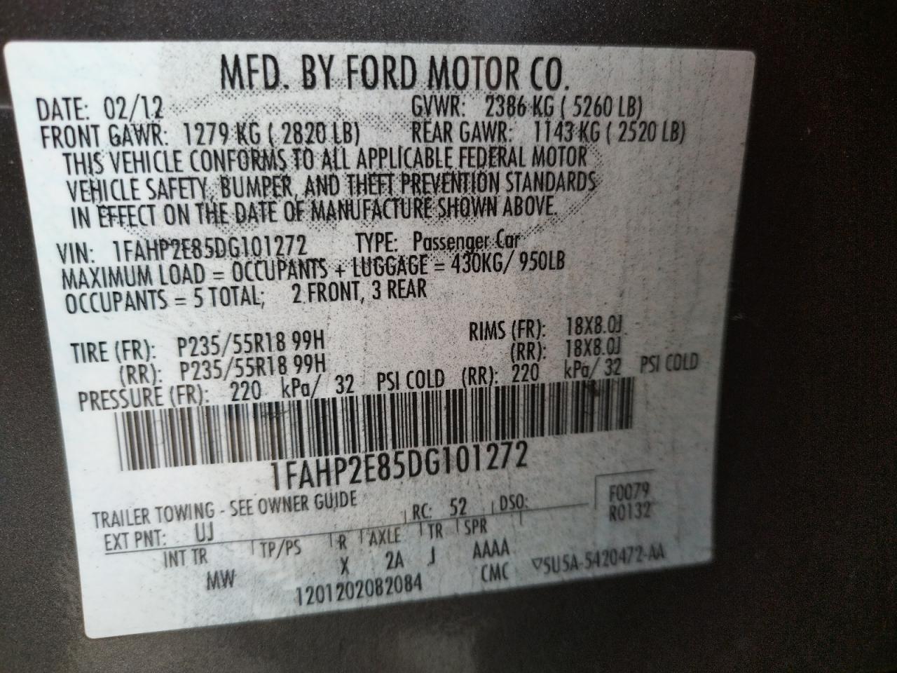 Photo 10 from auction – 2013 FORD TAURUS SEL with VIN 1FAHP2E85DG101272