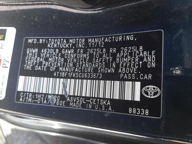 Photo 10 from auction – 2012 TOYOTA CAMRY BASE with VIN 4T1BF1FK5CU633673