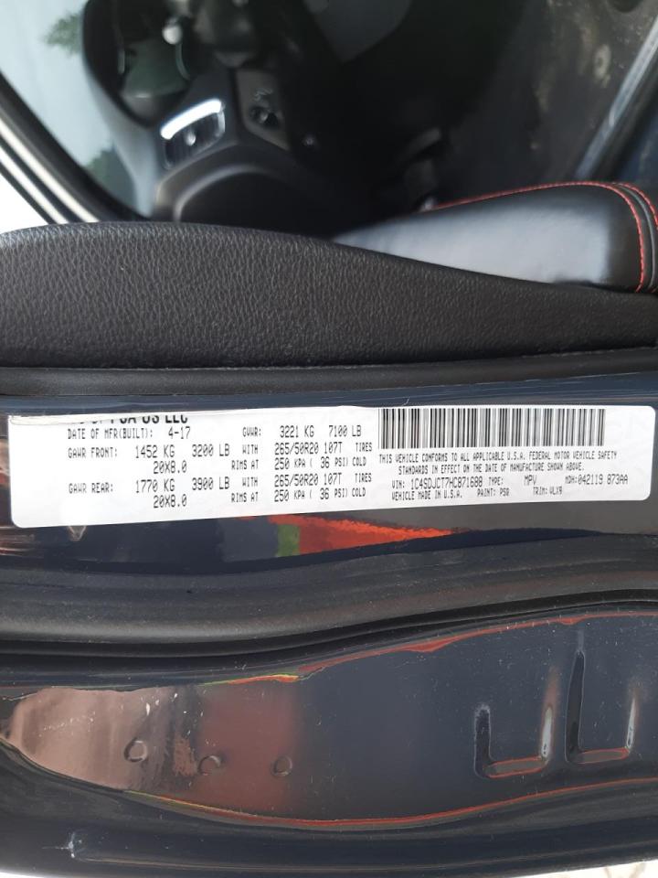 Photo 10 from auction – 2017 DODGE DURANGO R/ with VIN 1C4SDJCT7HC871688