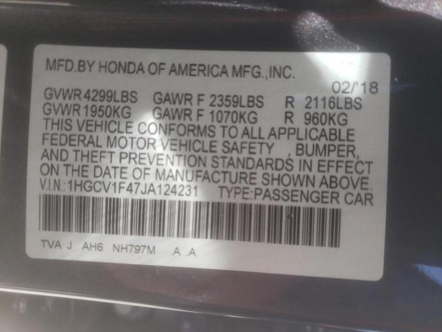 Photo 10 from auction – 2018 HONDA ACCORD EX with VIN 1HGCV1F47JA124231