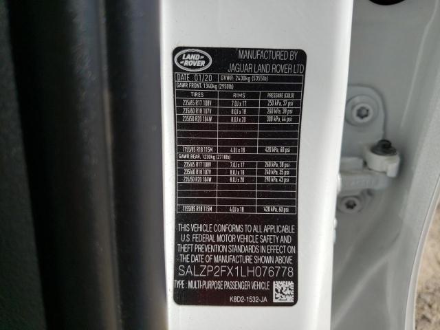 Photo 10 from auction – 2020 LAND ROVER RANGE ROVE with VIN SALZP2FX1LH076778