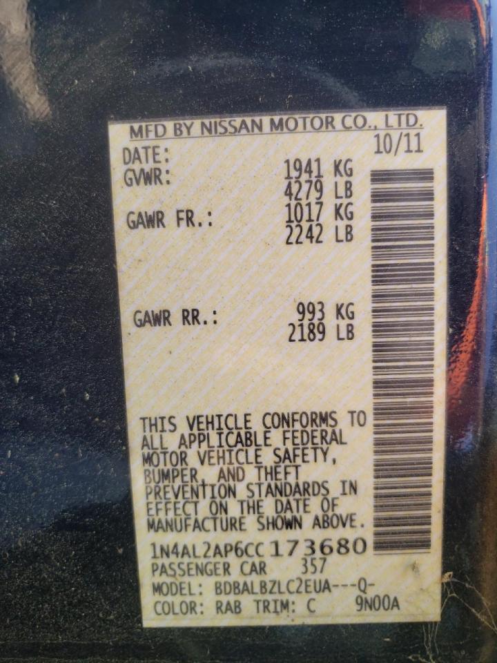 Photo 10 from auction – 2012 NISSAN ALTIMA BAS with VIN 1N4AL2AP6CC173680