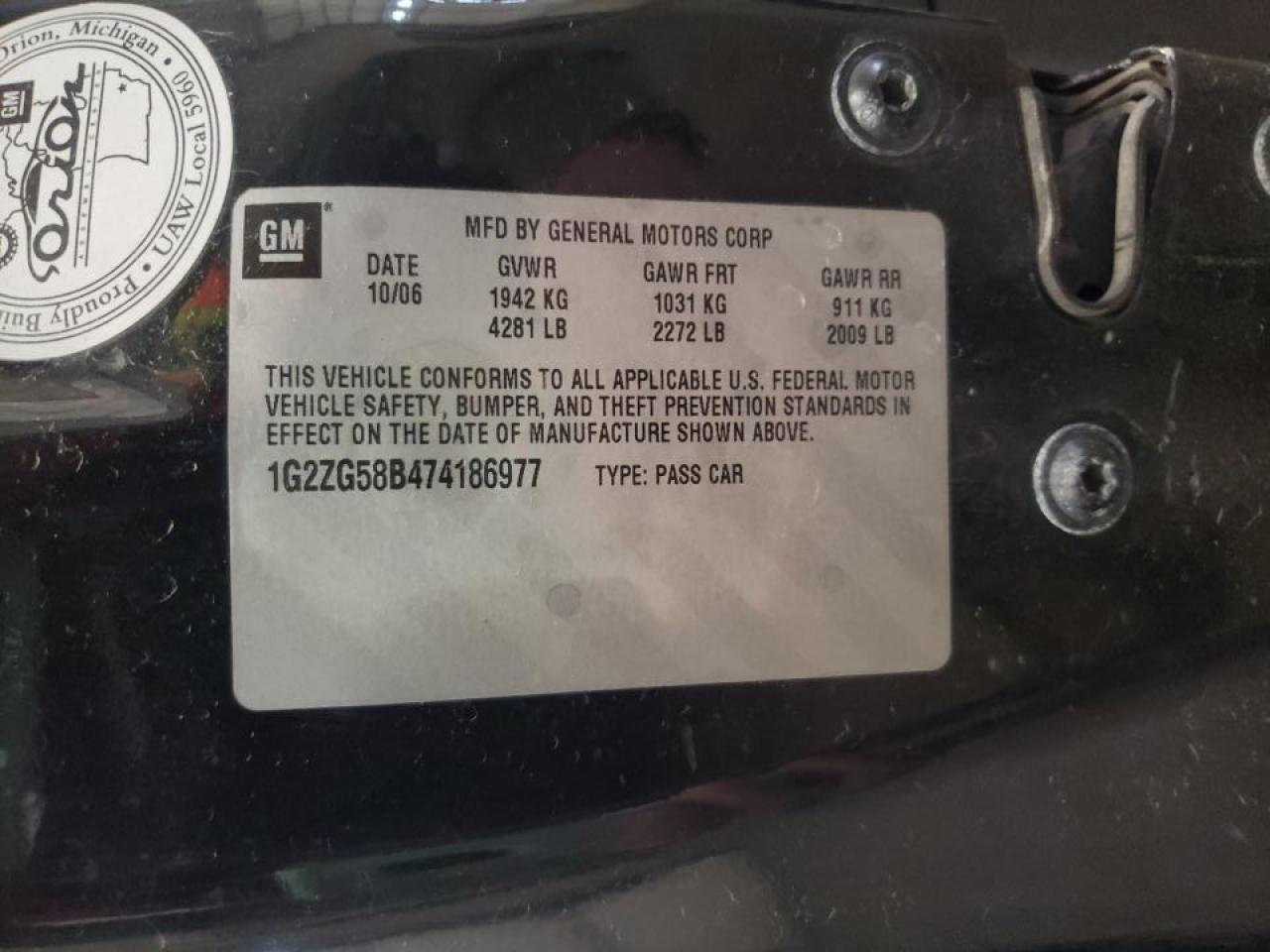 Photo 10 from auction – 2007 PONTIAC G6 with VIN 1G2ZG58B474186977